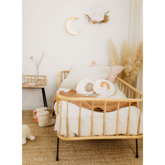 RECYCLE - Lit enfant rotin blanchi et métal JAVA 70x140 cm