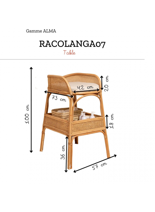 Table à langer rotin et cannage avec matelas enduits de la gamme ALMA