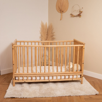 Lit évolutif à barreaux en rotin et cannage naturel