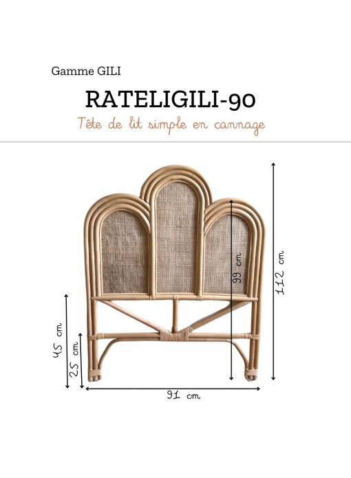 Tête de lit 1 personne 90cm GILI en rotin naturel et cannage