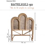 Tête de lit 1 personne 90cm GILI en rotin naturel et cannage