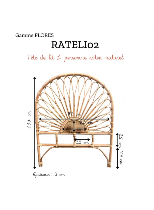 Tête de lit rotin 90cm Flores