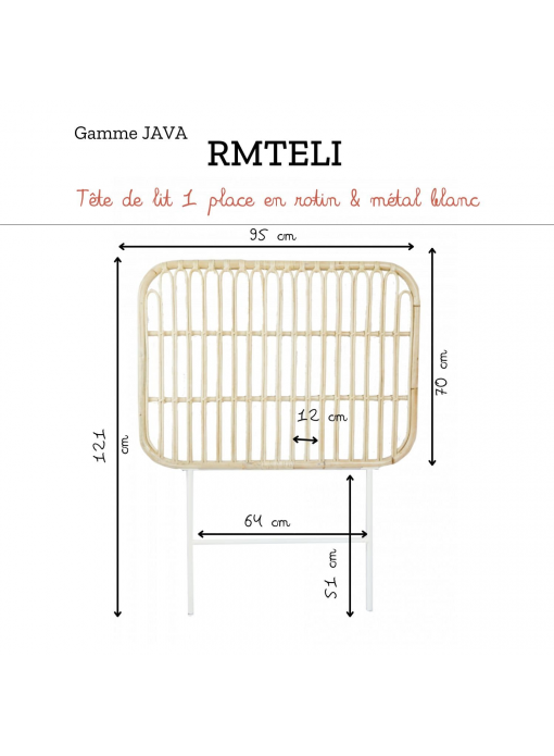 Tête de lit 1 place en rotin naturel et métal JAVA BLANC
