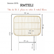 Tête de lit 1 place en rotin naturel et métal JAVA BLANC