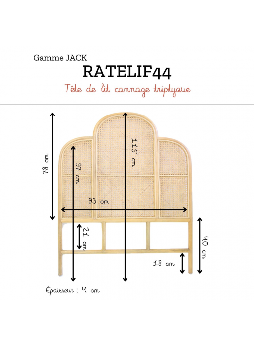 Tête de lit cannage triptyque JACK
