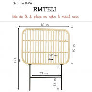Tête de lit 1 place en rotin naturel et métal JAVA
