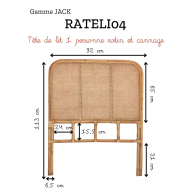 Tête de lit 1 personne rotin naturel et cannage JACK