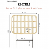 RECYCLE - Tête de lit 1 place en rotin naturel et métal JAVA - Parfait état