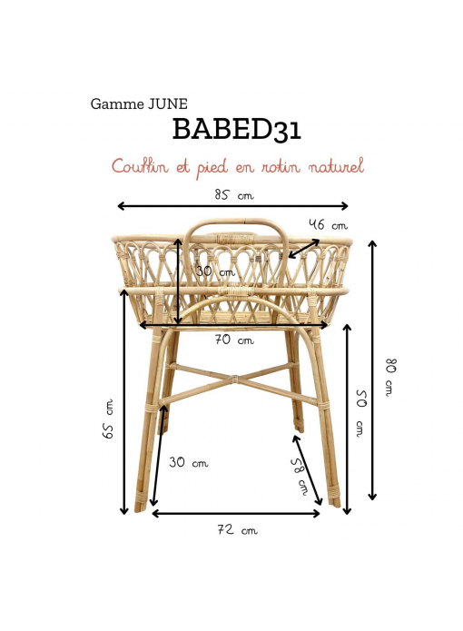 Couffin et son support en rotin naturel en 30x70cm