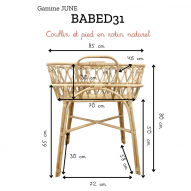 Couffin et son support en rotin naturel en 30x70cm
