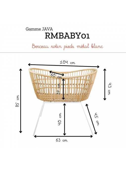 Berceau bébé en rotin et pieds métal JAVA BLANC