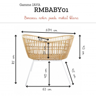 Berceau bébé en rotin et pieds métal JAVA BLANC