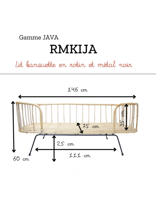 Lit banquette en rotin et métal JAVA