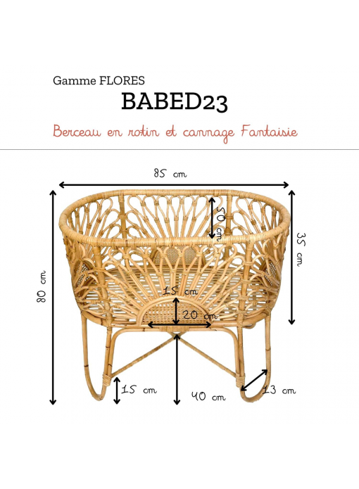 Berceau bébé en rotin naturel et cannage FLORES Fantaisie