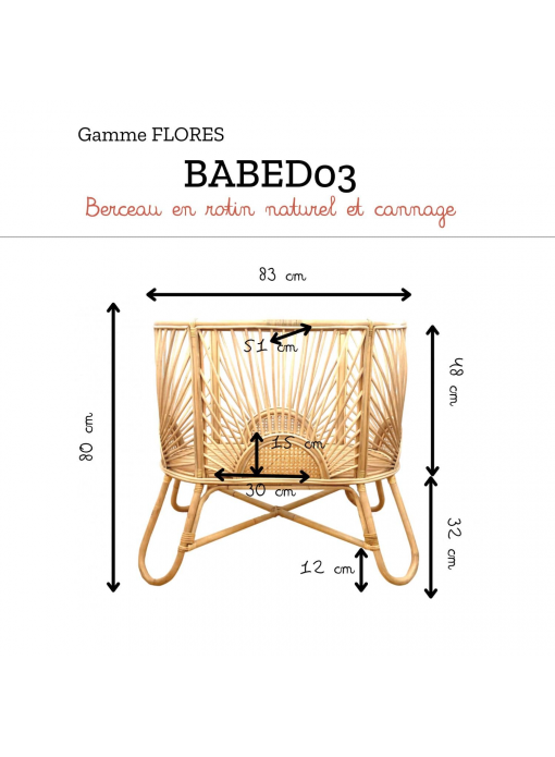 Berceau pour bébé en rotin naturel et cannage