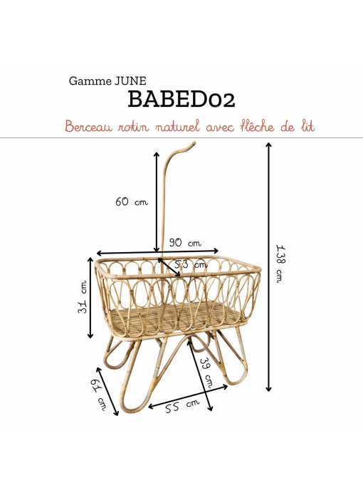 Berceau bébé en rotin naturel avec flèche de lit JUNE