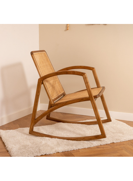 Rocking-chair en bois de mindy et cannage - RINCA