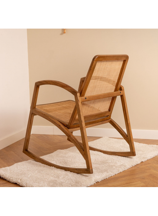 Rocking-chair en bois de mindy et cannage - RINCA