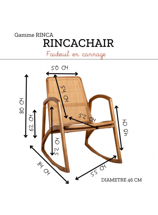 Rocking-chair en bois de mindy et cannage - RINCA