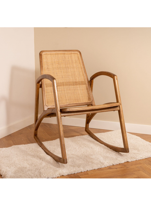 Rocking-chair en bois de mindy et cannage - RINCA