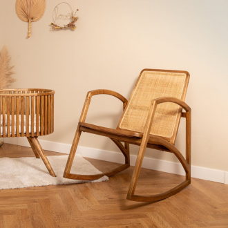 Rocking-chair en bois de mindy et cannage - RINCA