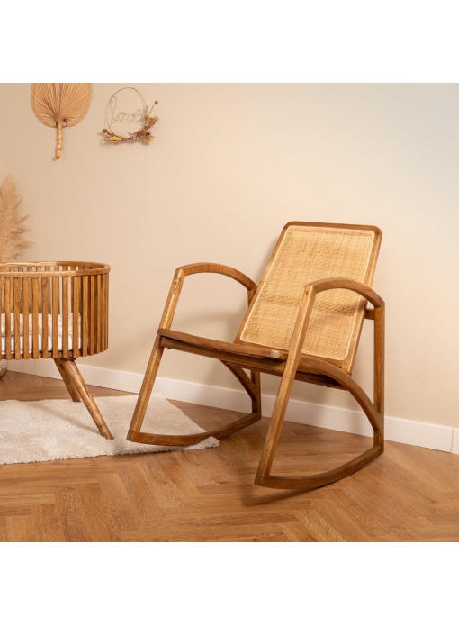 Rocking-chair en bois de mindy et cannage - RINCA