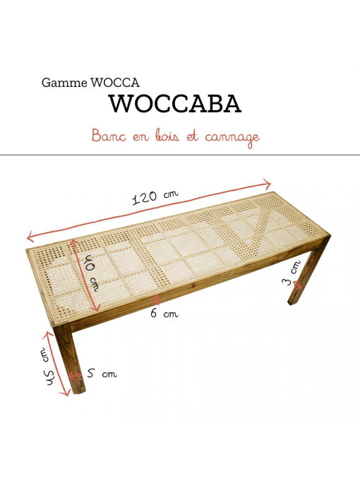 Banc en bois de Mindy et cannage WOCCA