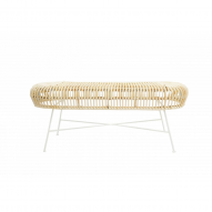 Banc JAVA BLANC en rotin blanchi et métal blanc, vue de face sur fond blanc