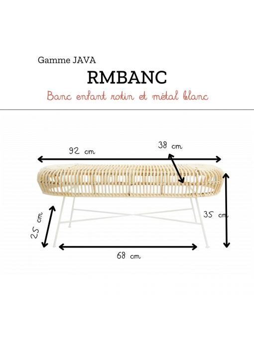 Banc enfant en rotin et métal JAVA BLANC