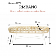 Banc enfant en rotin et métal JAVA BLANC