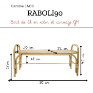 Banc et bout de lit en rotin naturel et cannage grand modèle 90cm JACK