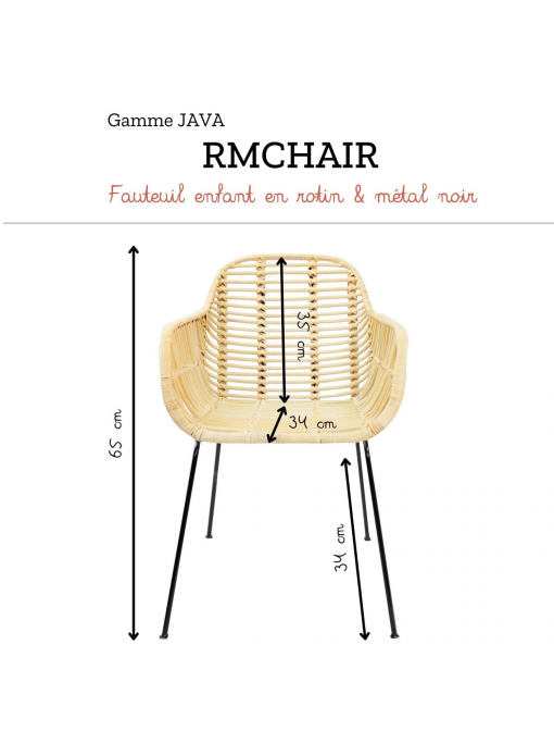 Fauteuil enfant en rotin et pieds métal JAVA