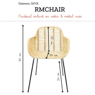 Fauteuil enfant en rotin et pieds métal JAVA