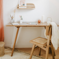 Bureau - Console en bois de mindy et cannage WOCCA