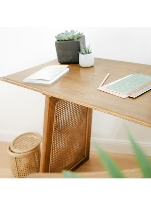 Bureau - Console en bois de mindy et cannage WOCCA