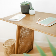 Bureau - Console en bois de mindy et cannage WOCCA