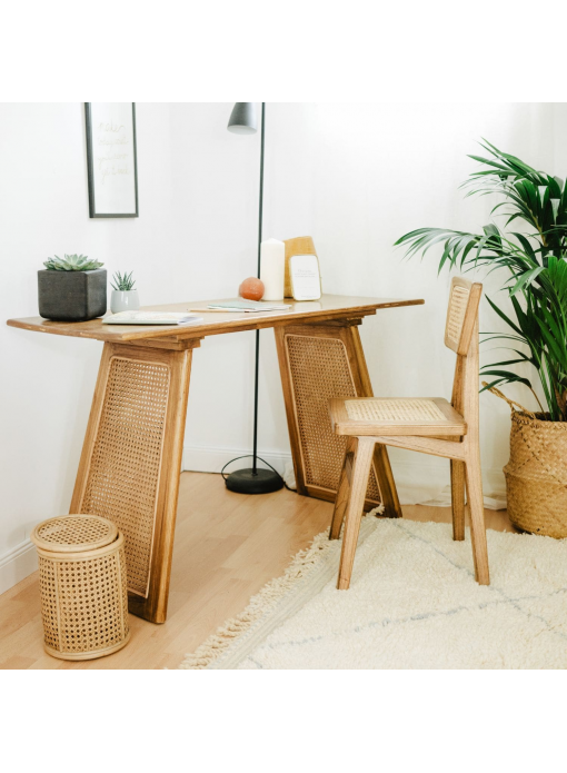 Bureau - Console en bois de mindy et cannage WOCCA