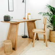 Bureau - Console en bois de mindy et cannage WOCCA