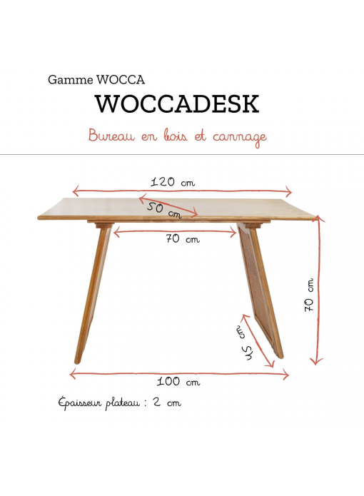 Bureau - Console en bois de mindy et cannage WOCCA