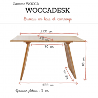 Bureau - Console en bois de mindy et cannage WOCCA