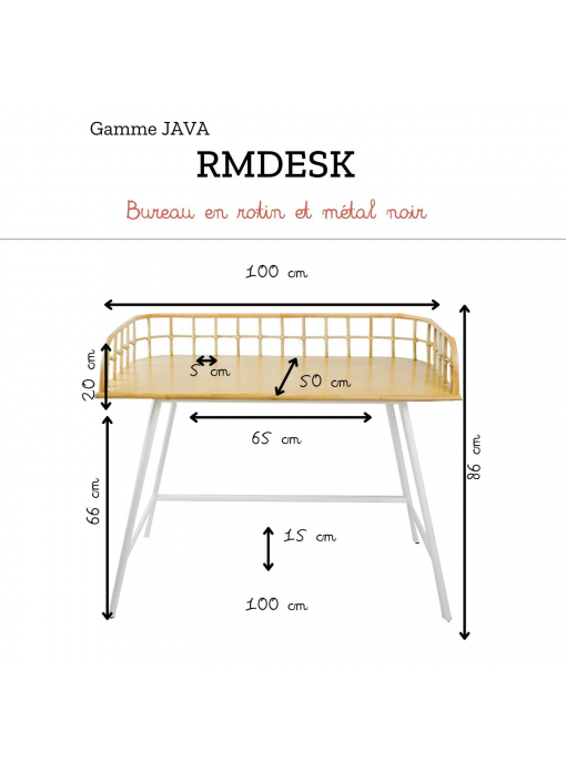 Bureau en rotin naturel et métal JAVA BLANC