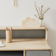 Bureau bois massif naturel et gris RÉTRO