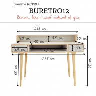 Bureau bois massif naturel et gris RÉTRO