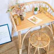 Bureau enfant ou console en rotin naturel JUNE