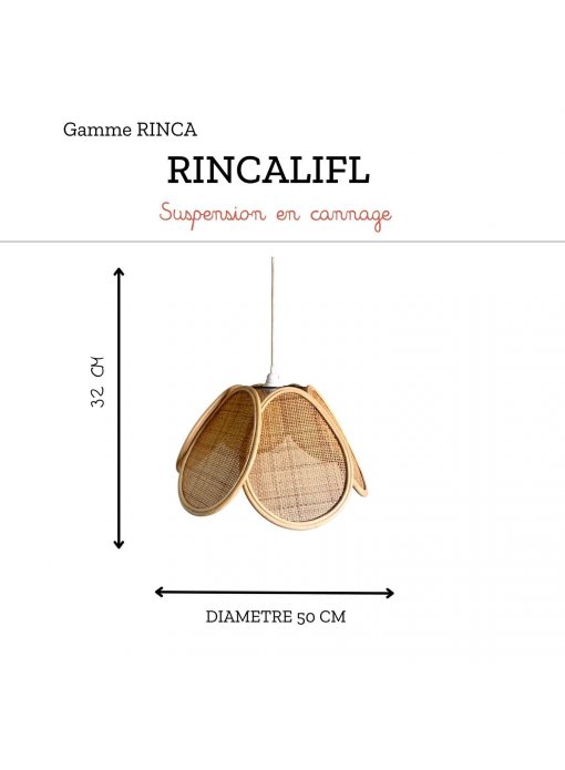 Suspension en rotin et cannage naturel de 50cm de diamètre