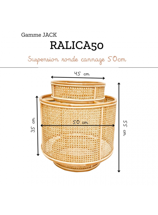 Suspension/abat-jour ronde cannage 50cm JACK