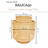 Suspension/abat-jour ronde cannage 50cm JACK