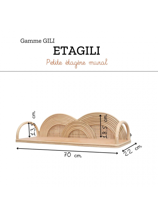 Etagère murale rotin et cannage naturel 70CM - GILI