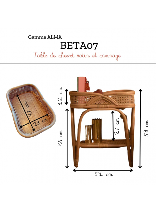 Chevet/ table appoint rotin et cannage naturel - ALMA