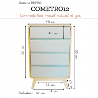 Commode en bois massif naturel et gris RÉTRO